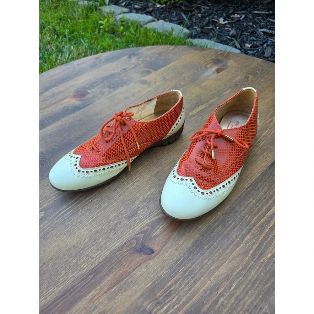Marc Joseph New York NYC Golf Shoes Orange Snakeskin Leather Wingtip Womens 7.5